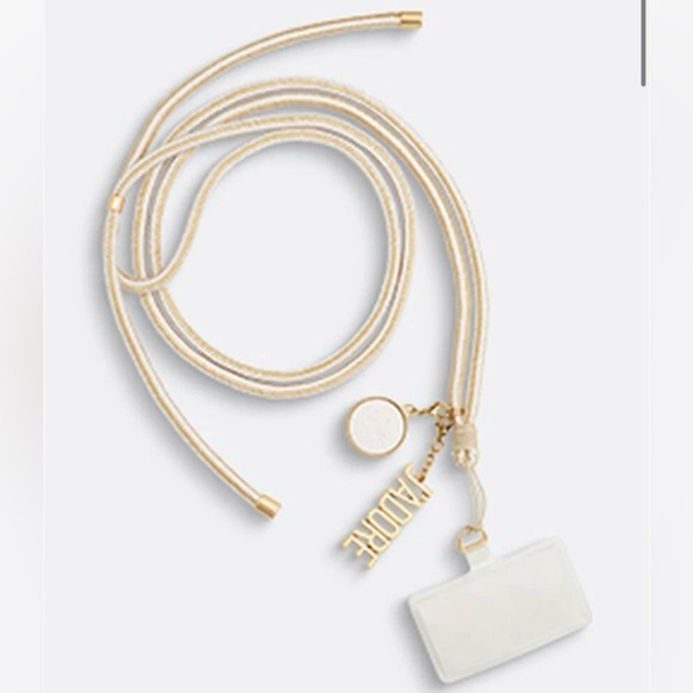 Dior J'adore Phone Strap, Gold & White, New (6)